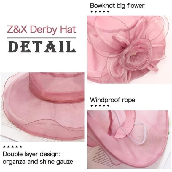 Organza Church Fascinator Wedding Tea Party Derby Hats for Women - Picture 5 of 7